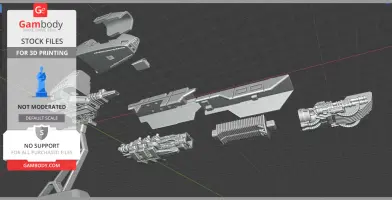 Detailed 3D model parts of Wipeout Goteki ship for 3D printing, displayed in exploded view.