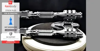 Detailed model of futuristic Wipeout Goteki ship, ready for 3D printing, displayed on a circular platform.