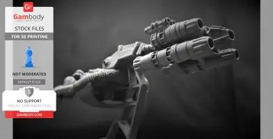 A detailed 3D-printed model of futuristic dual-barrel cannons from a video game spaceship.