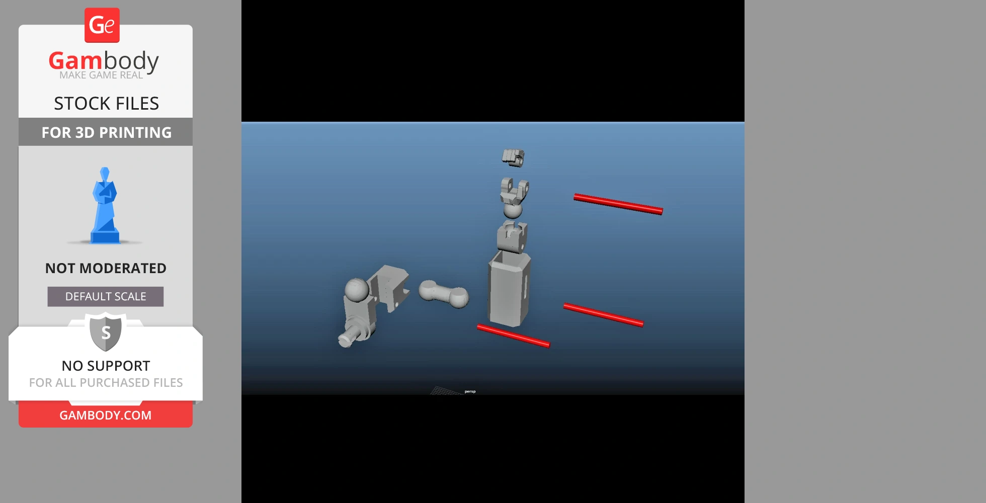 Disassembled 3D model parts for Transformers Hound on a blue background, ready for 3D printing.