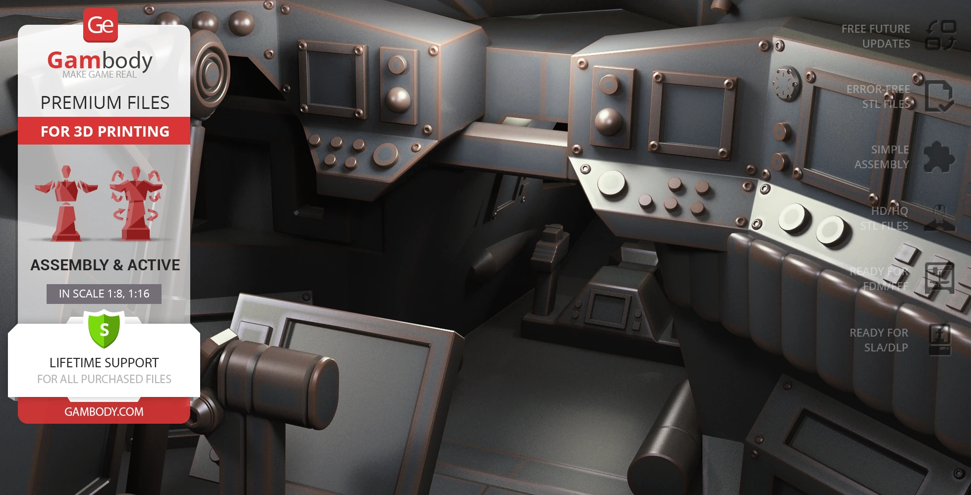 Detailed interior of the Tumbler cockpit from 'The Dark Knight,' designed for 3D printing.