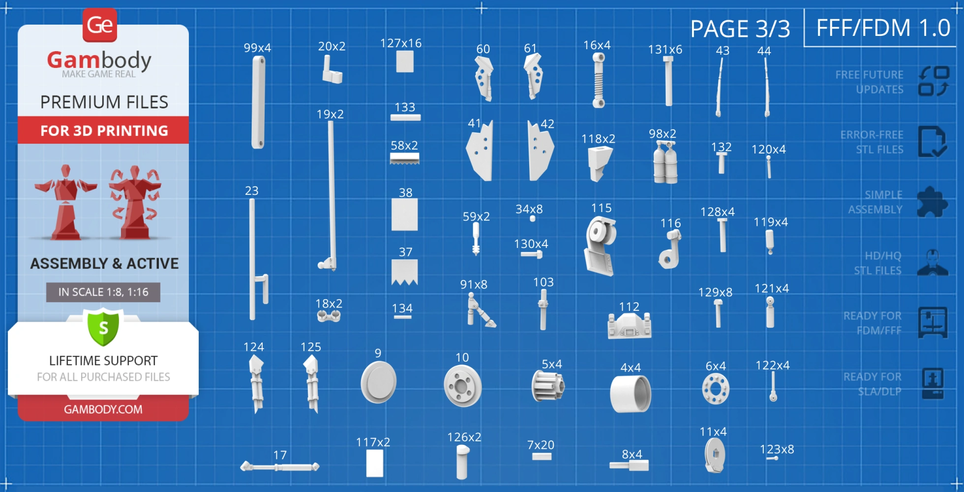 3D model parts layout for 'The Tumbler Dark Knight' from Gambody, ready for 3D printing.