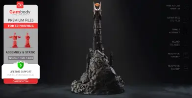 A detailed 3D model of Barad-dûr with the Eye of Sauron, designed for 3D printing.