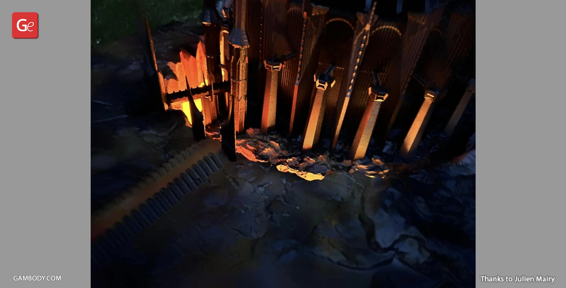 Detailed model of Barad-dûr with glowing lava effects at the base, designed for 3D printing.