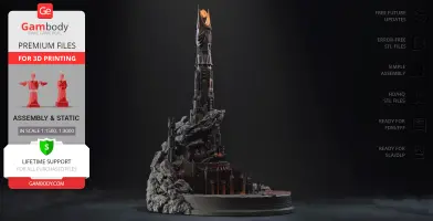Detailed 3D model of Barad-dûr, a dark tower with intricate gothic architecture for 3D printing.