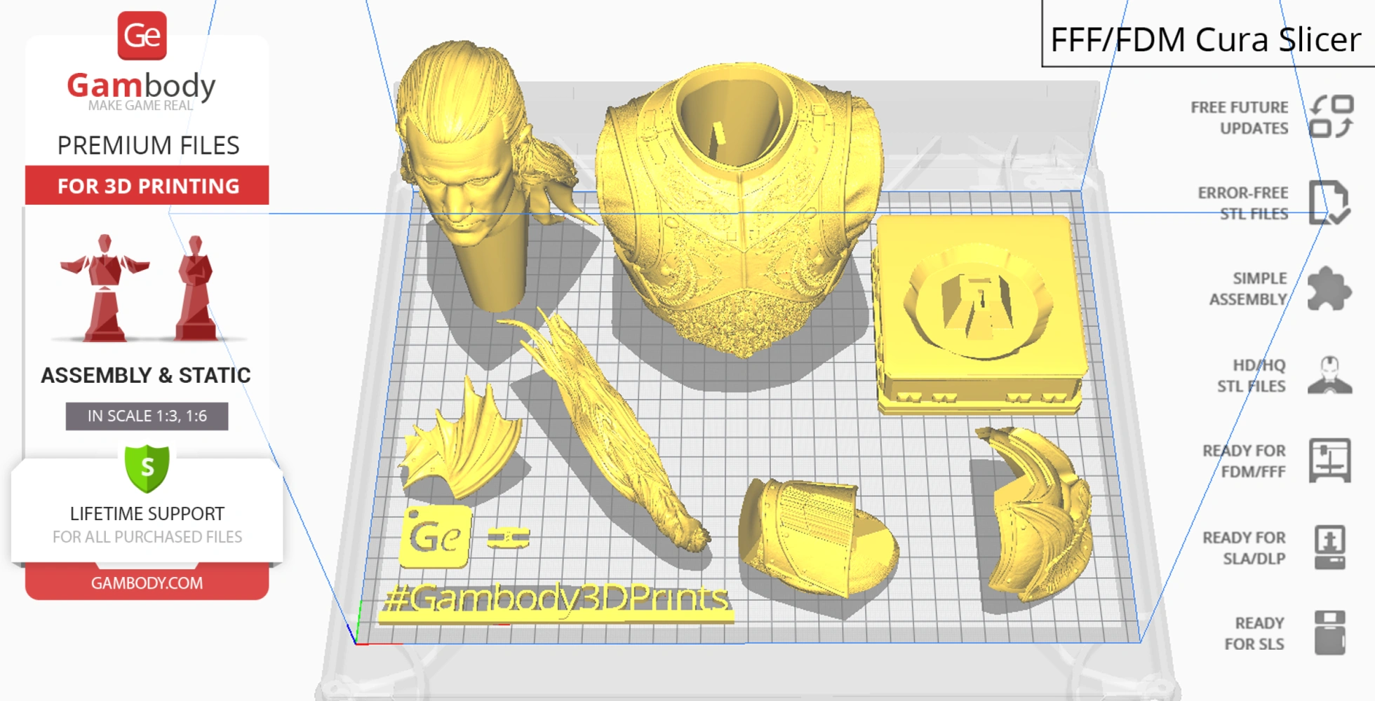 3D model parts for Daemon Targaryen bust, featuring a detailed head, armor, and accessories for printing.