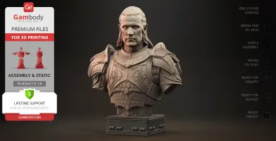 Bust of a medieval warrior in detailed armor, designed for 3D printing.