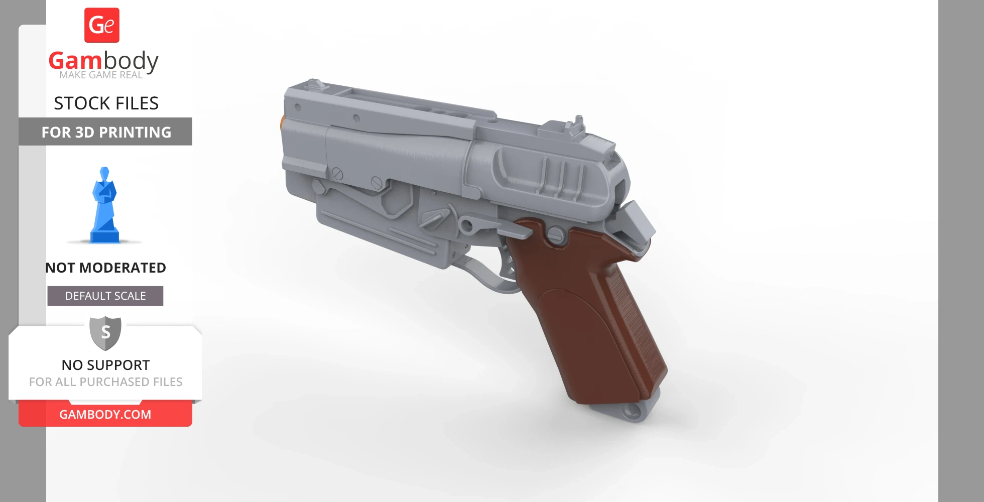 3D model of a gray and brown 10mm pistol from Fallout 4, designed for 3D printing.