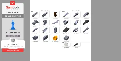 STL files for a 10mm pistol from Fallout 4, showing various individual 3D printable parts.