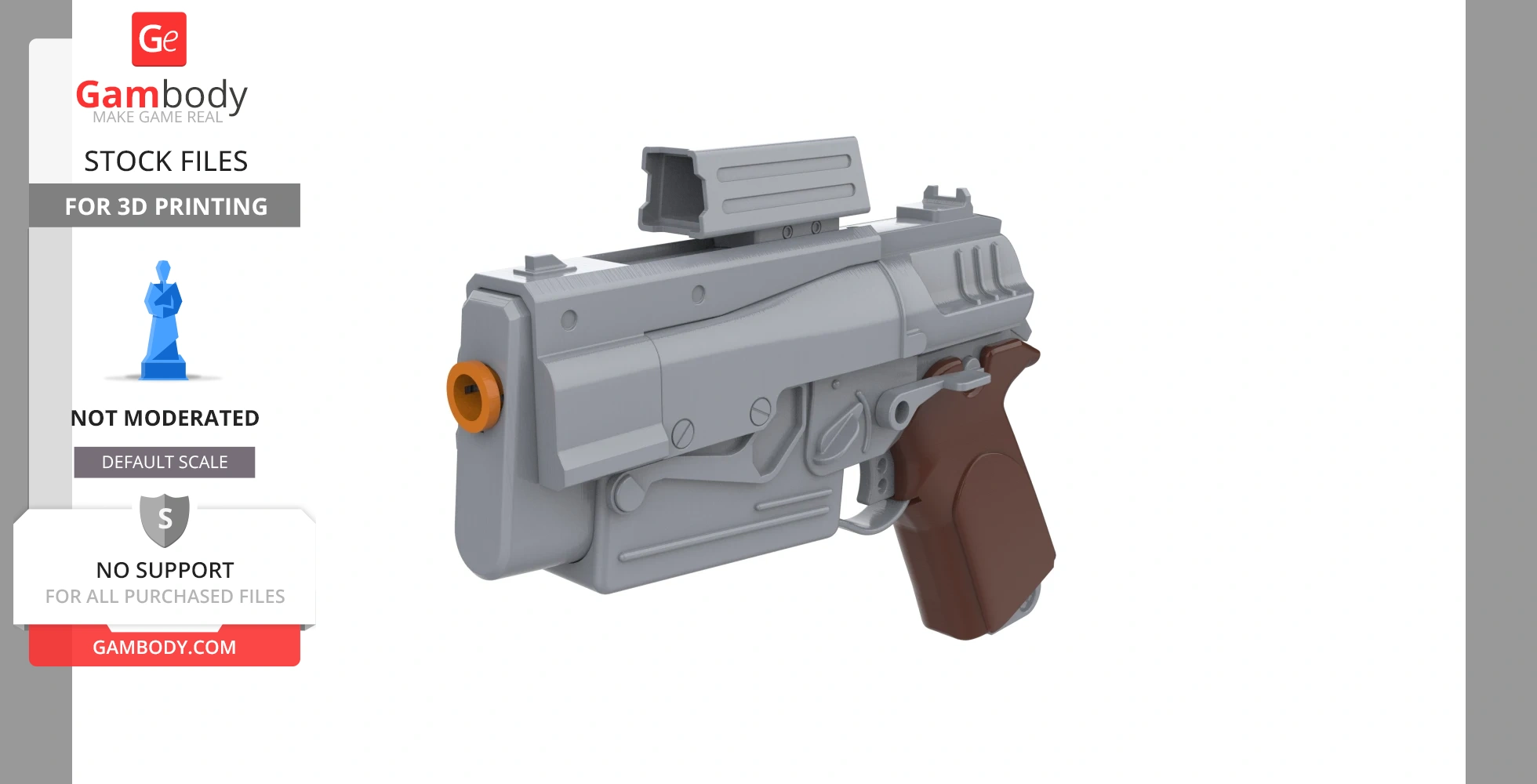 A 3D model of a Fallout 4 styled 10mm pistol for 3D printing, showcasing detailed design elements.