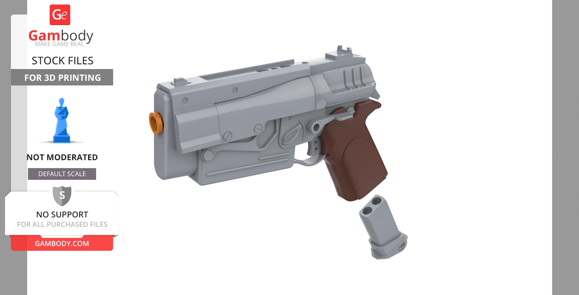 3D model of a 10mm pistol from Fallout 4, featuring detailed parts for 3D printing.