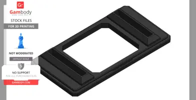 A black rectangular 3D model with central cutout, possibly a component for 3D printing assembly.