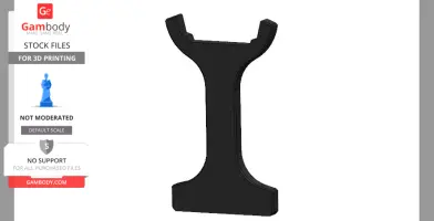 3D model of a black, stand-like structure with a U-shaped top for 3D printing.