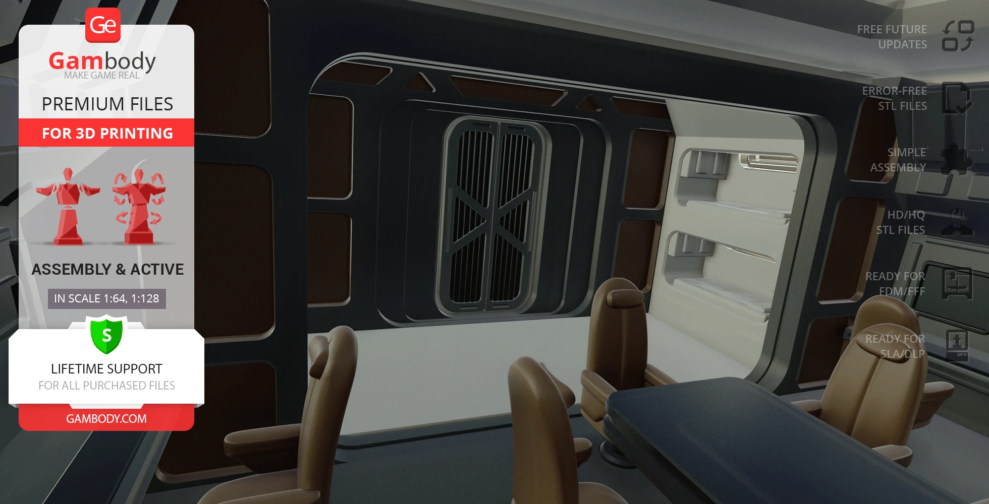 Interior of Danube-Class Runabout 3D model, featuring seating and storage, for printing preparation.