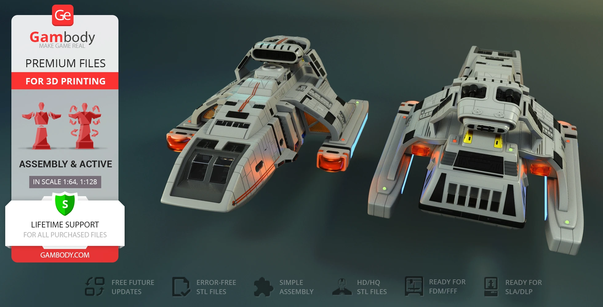 3D model of the Danube-Class Runabout spacecraft, detailed and ready for 3D printing.