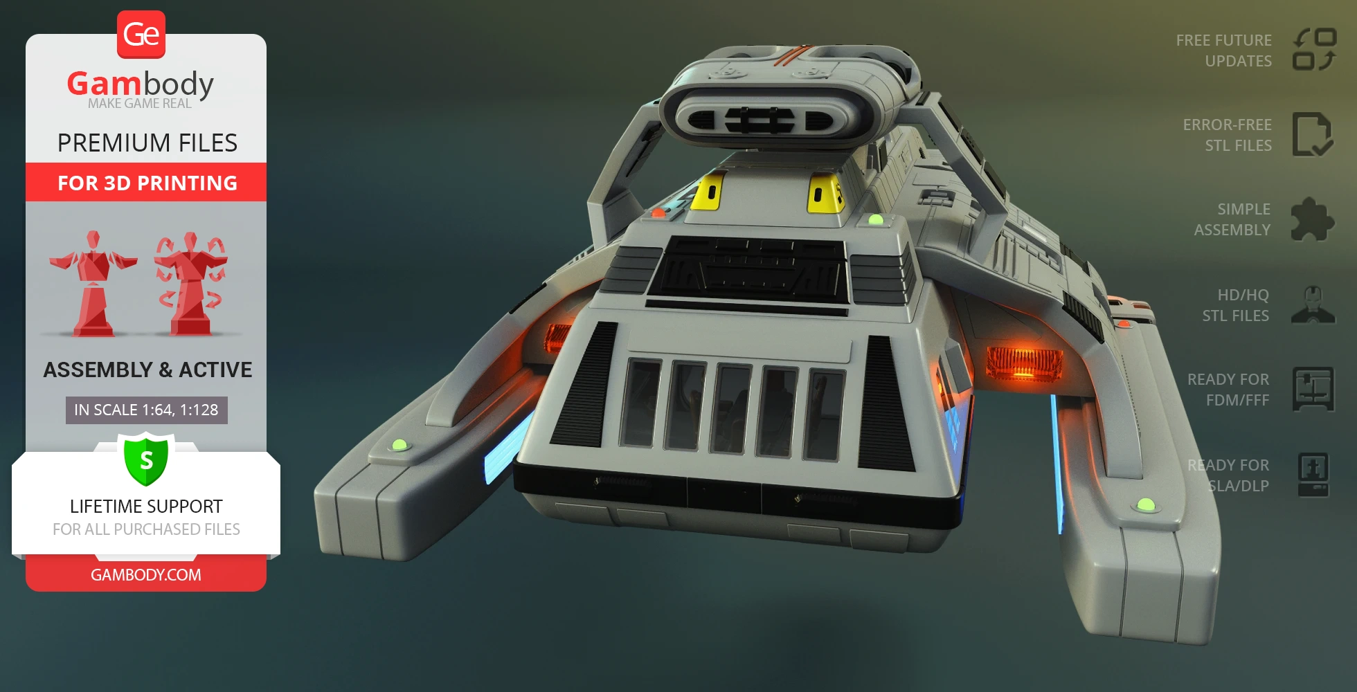 A 3D model of a Danube-Class Runabout spacecraft, designed for 3D printing.