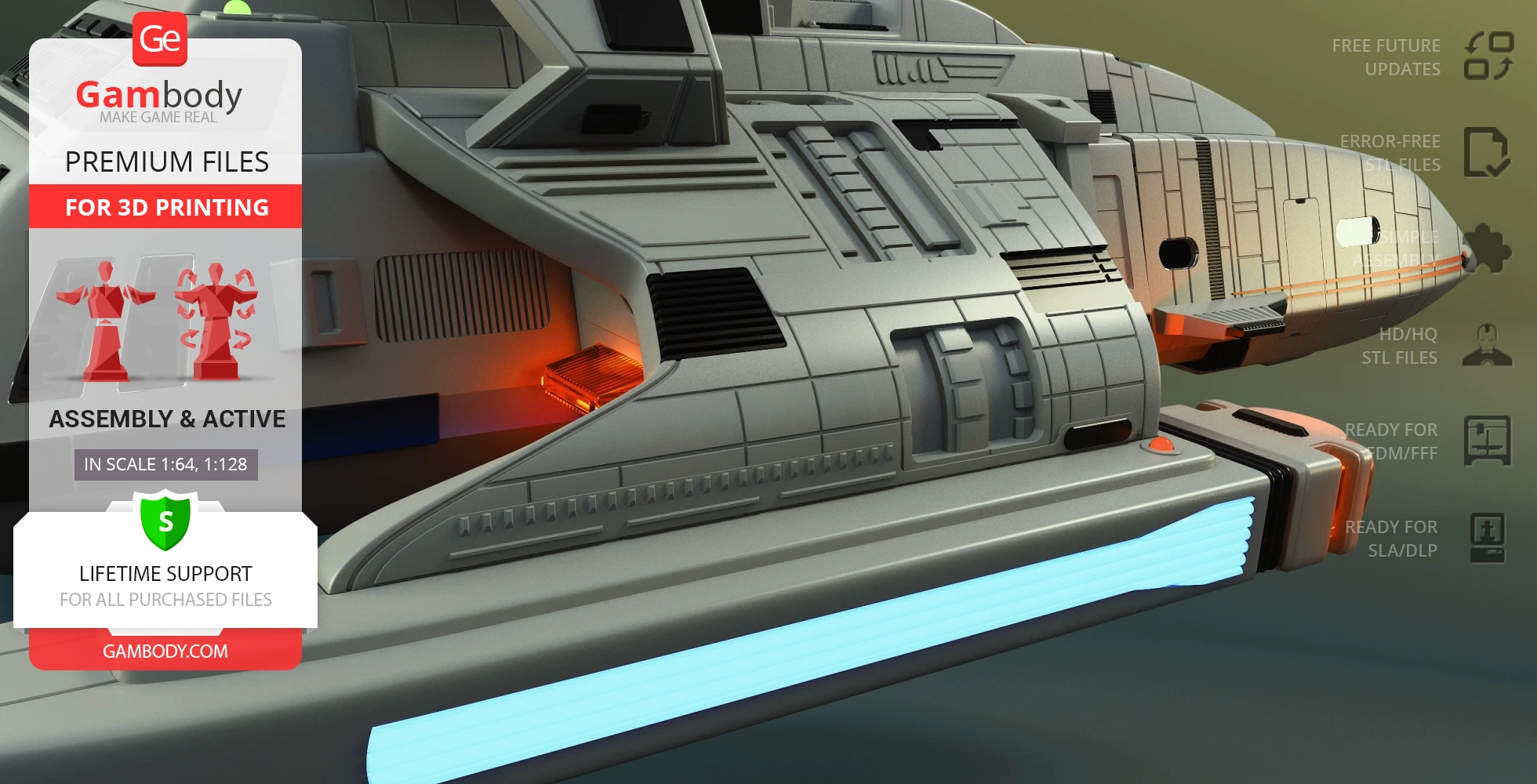Futuristic spacecraft model with detailed textures, designed for 3D printing.