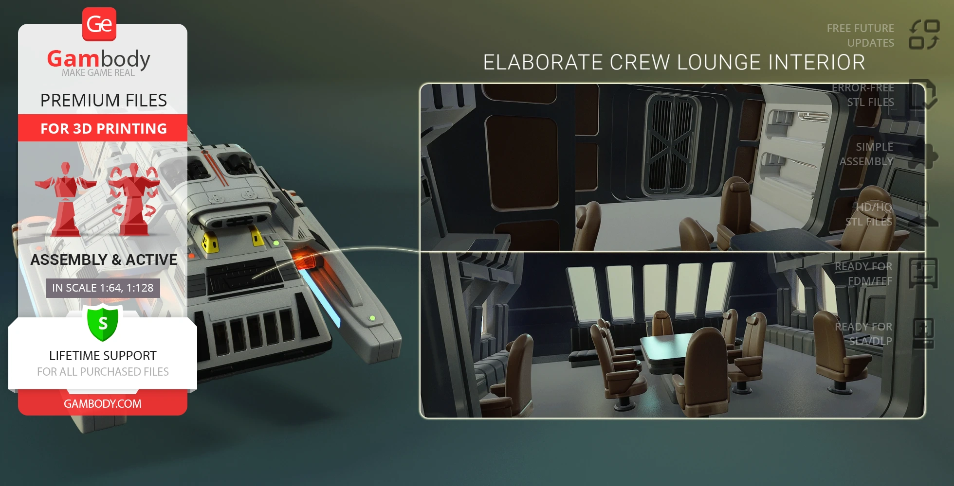 Detailed 3D model of a Danube-Class Runabout with intricate interior lounge design for 3D printing.