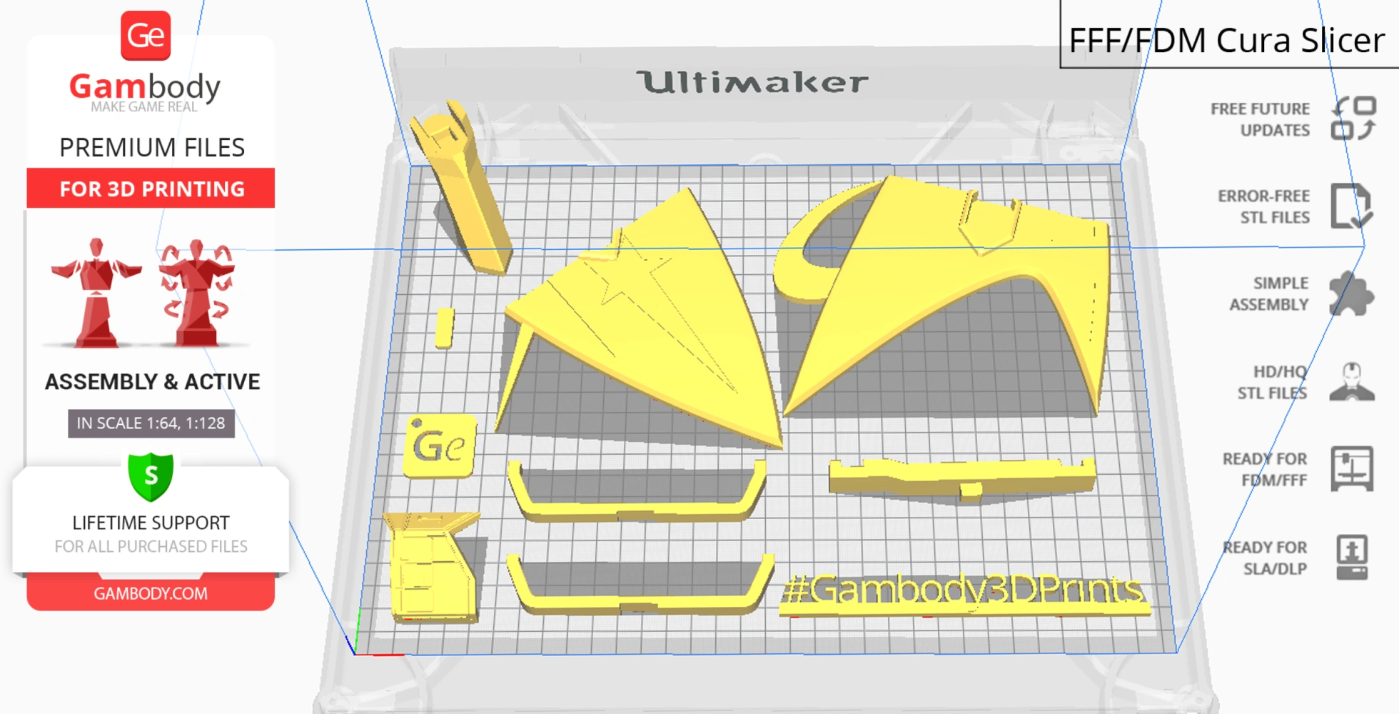 3D printer view of Danube-Class Runabout STL parts laid out, ready for assembly.