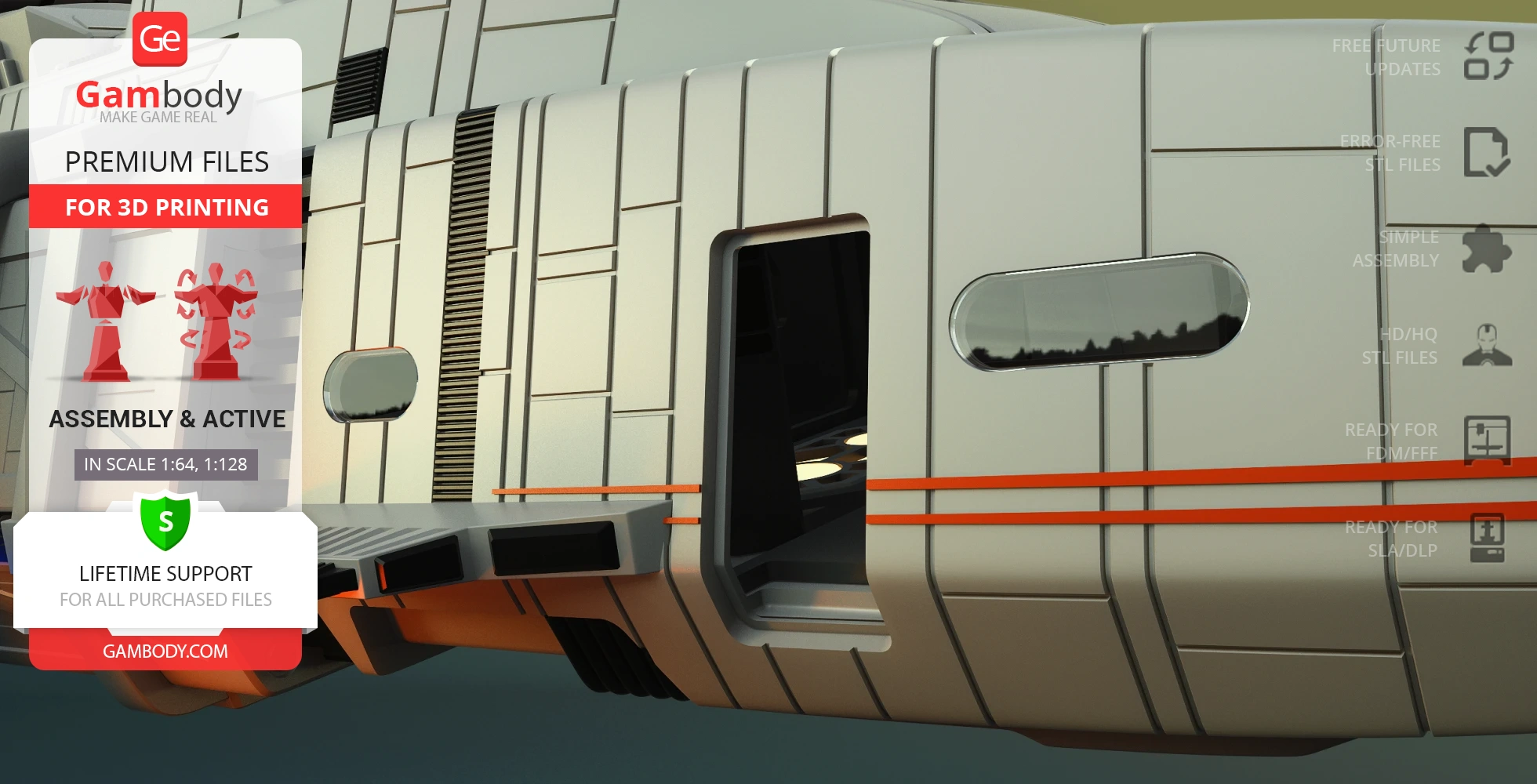 Detailed 3D model of a Danube-Class Runabout spacecraft for 3D printing, featuring a side opening.