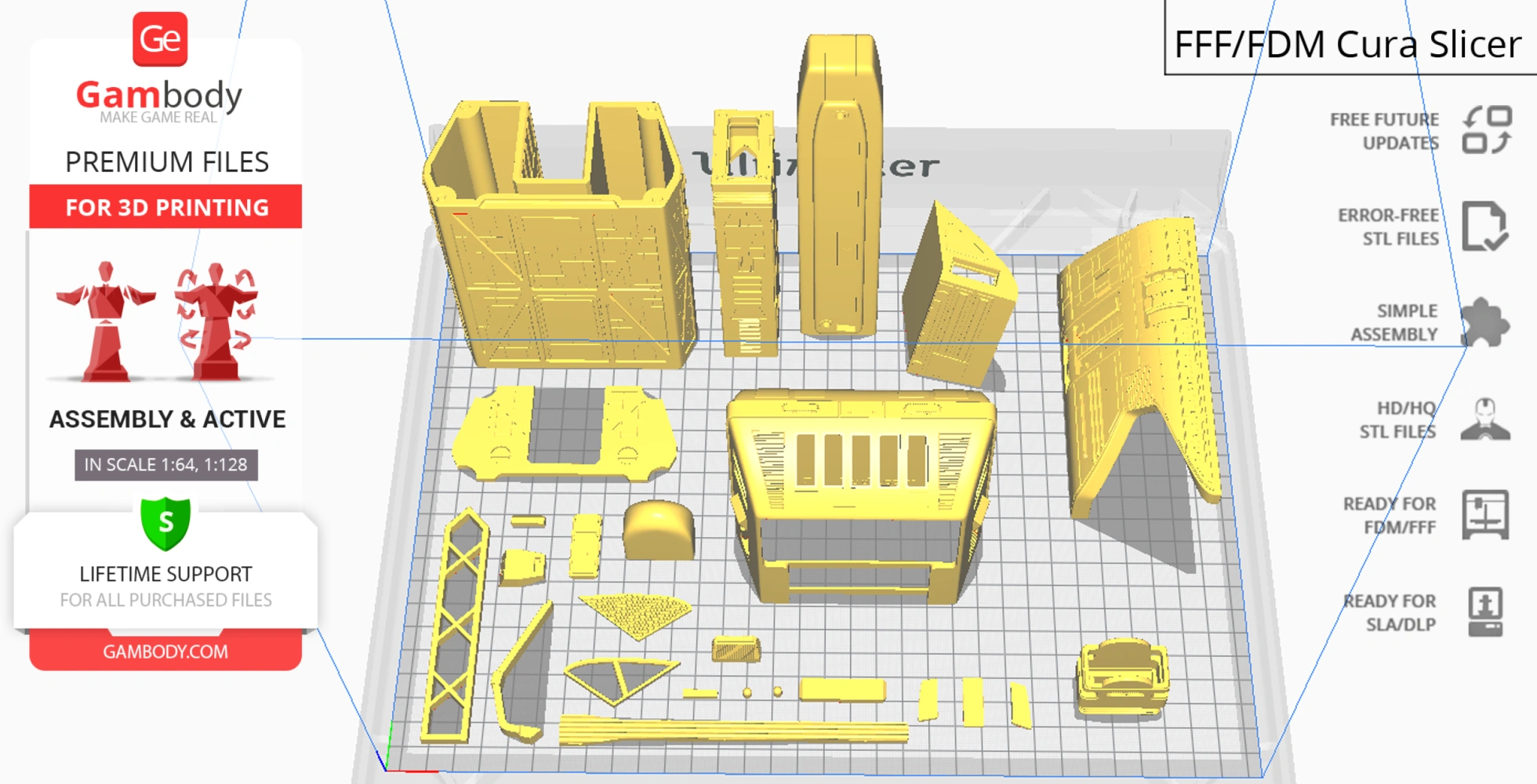STL files for Danube-Class Runabout 3D model, arranged on a virtual 3D printing platform.
