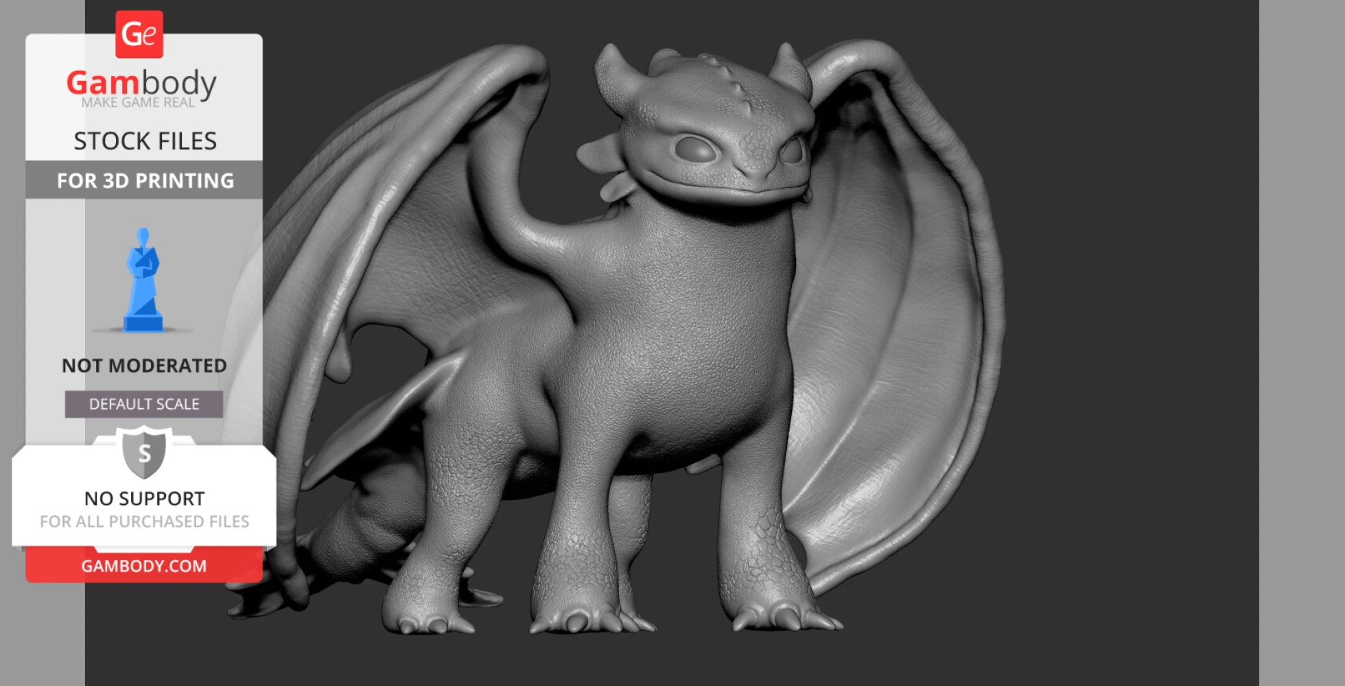 3D model of a dragon with textured wings, ready for printing, inspired by 'How to Train Your Dragon.'