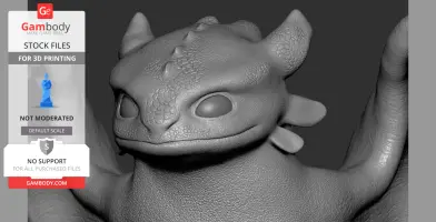 3D model of Toothless from 'How to Train Your Dragon,' detailed texture for 3D printing.