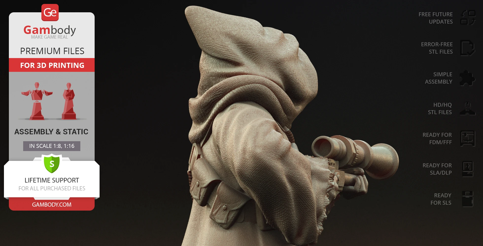 A detailed 3D model of a robed Jawa holding a pair of binoculars, ready for 3D printing.
