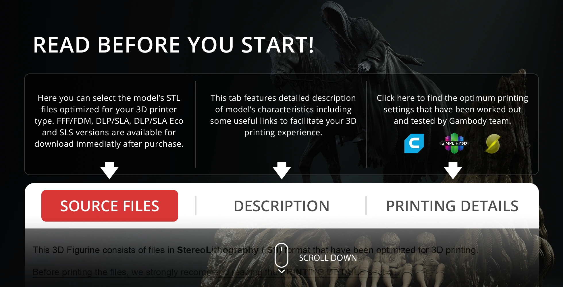 A dark Nazgul figure mounted on a horse, flanked by small, seated hobbit figures.