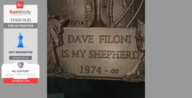 A plaque with engraved text, 'Dave Filoni is my shepherd 1974 - ∞' from a 3D model for printing.