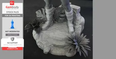 Close-up of boots on a textured base with leaves, part of a 3D printing model showcasing detailed terrain.