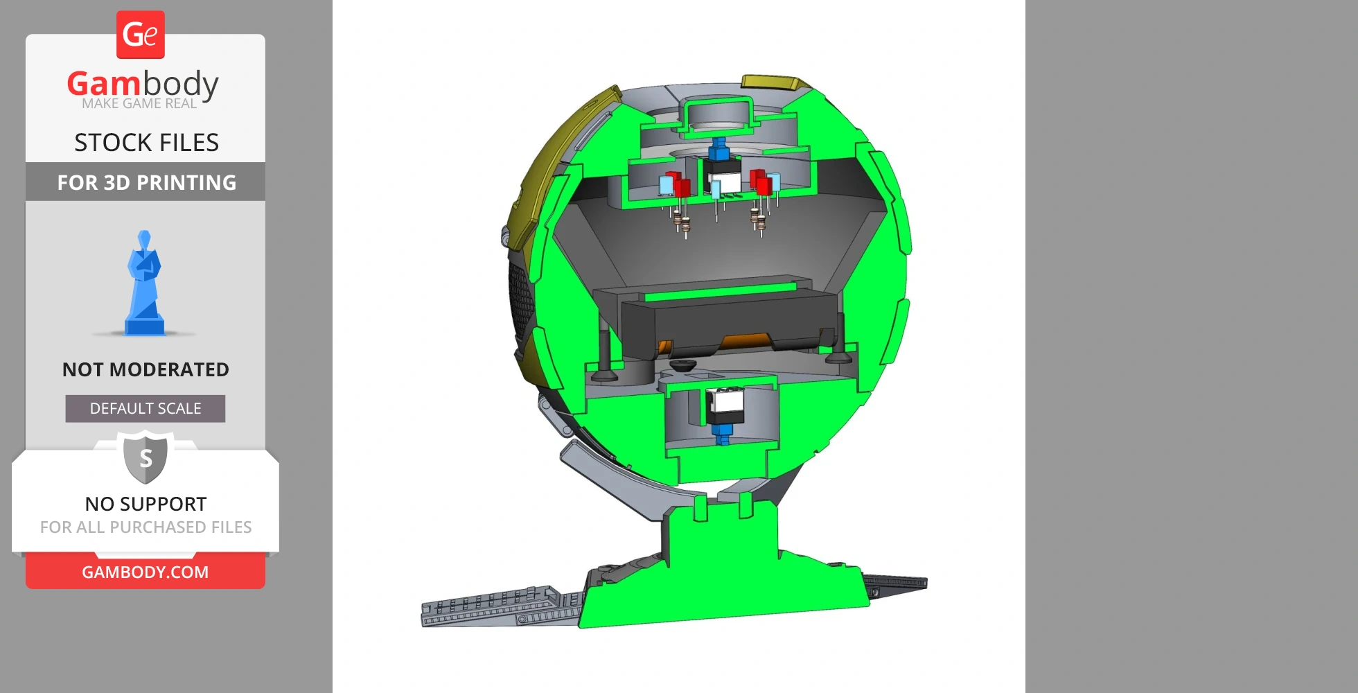 Cross-section view of a spherical Stratagem Beacon model with detailed internal components.
