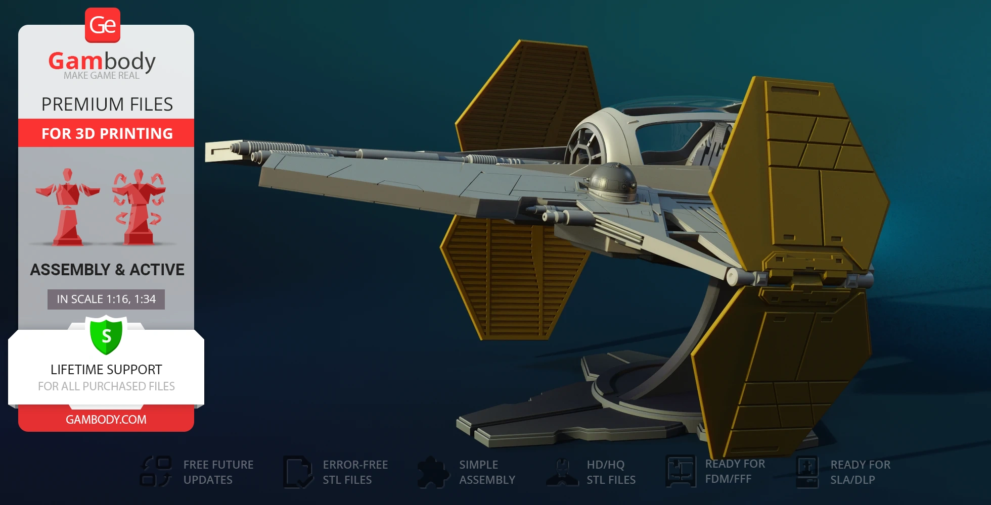 Detailed 3D model of the Eta-2 Actis Interceptor, ready for 3D printing with assembly features.