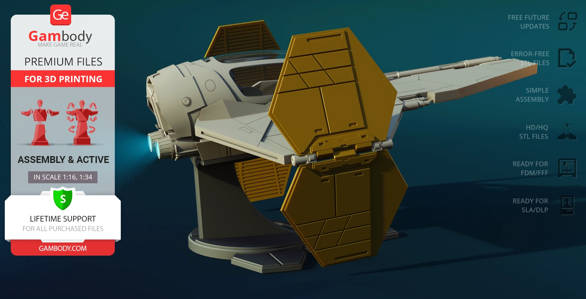 3D model of an Eta-2 Actis Interceptor on display, ready for 3D printing with premium STL files.