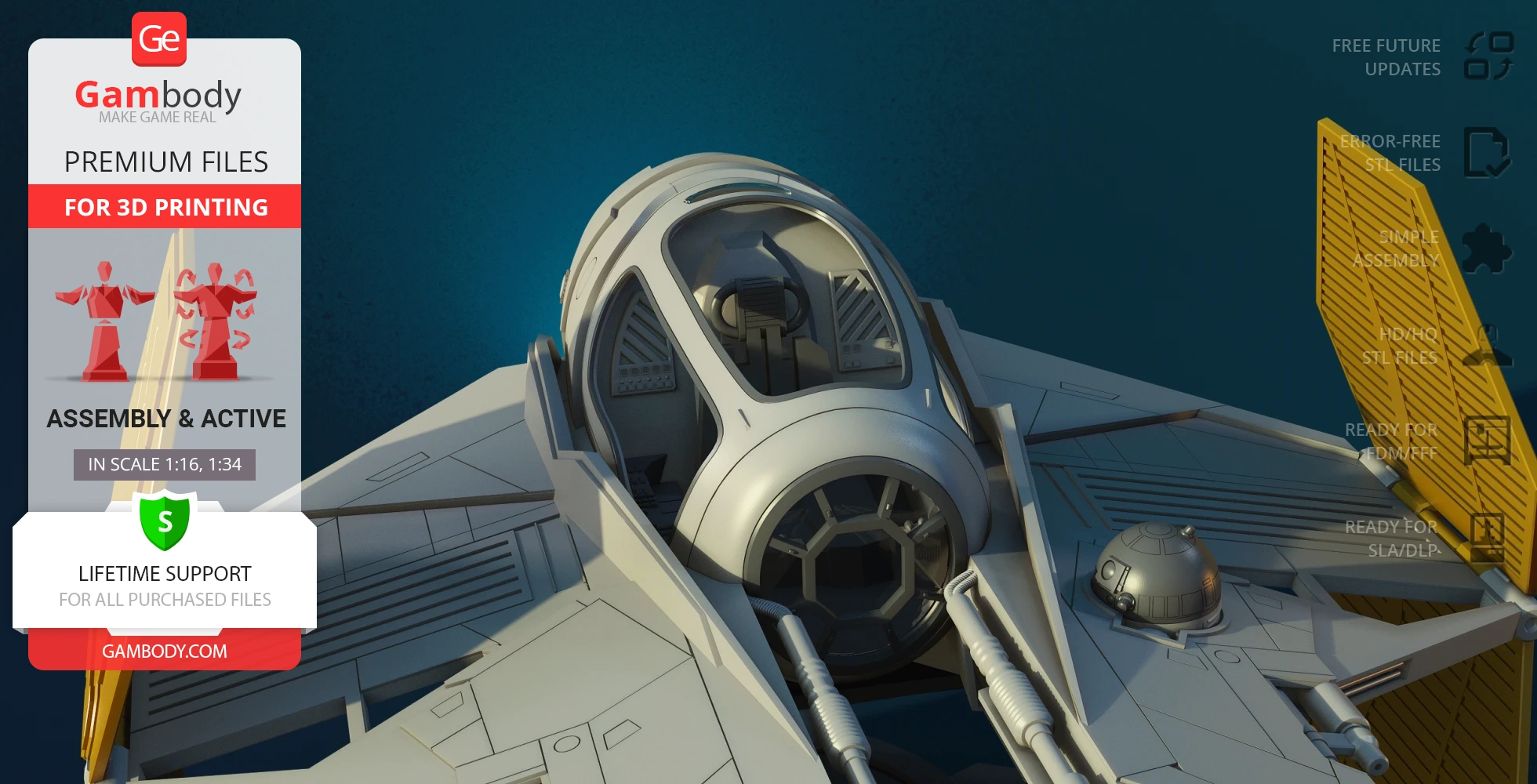 3D model of an Eta-2 Actis Interceptor from a sci-fi universe, featuring detailed cockpit and wings.