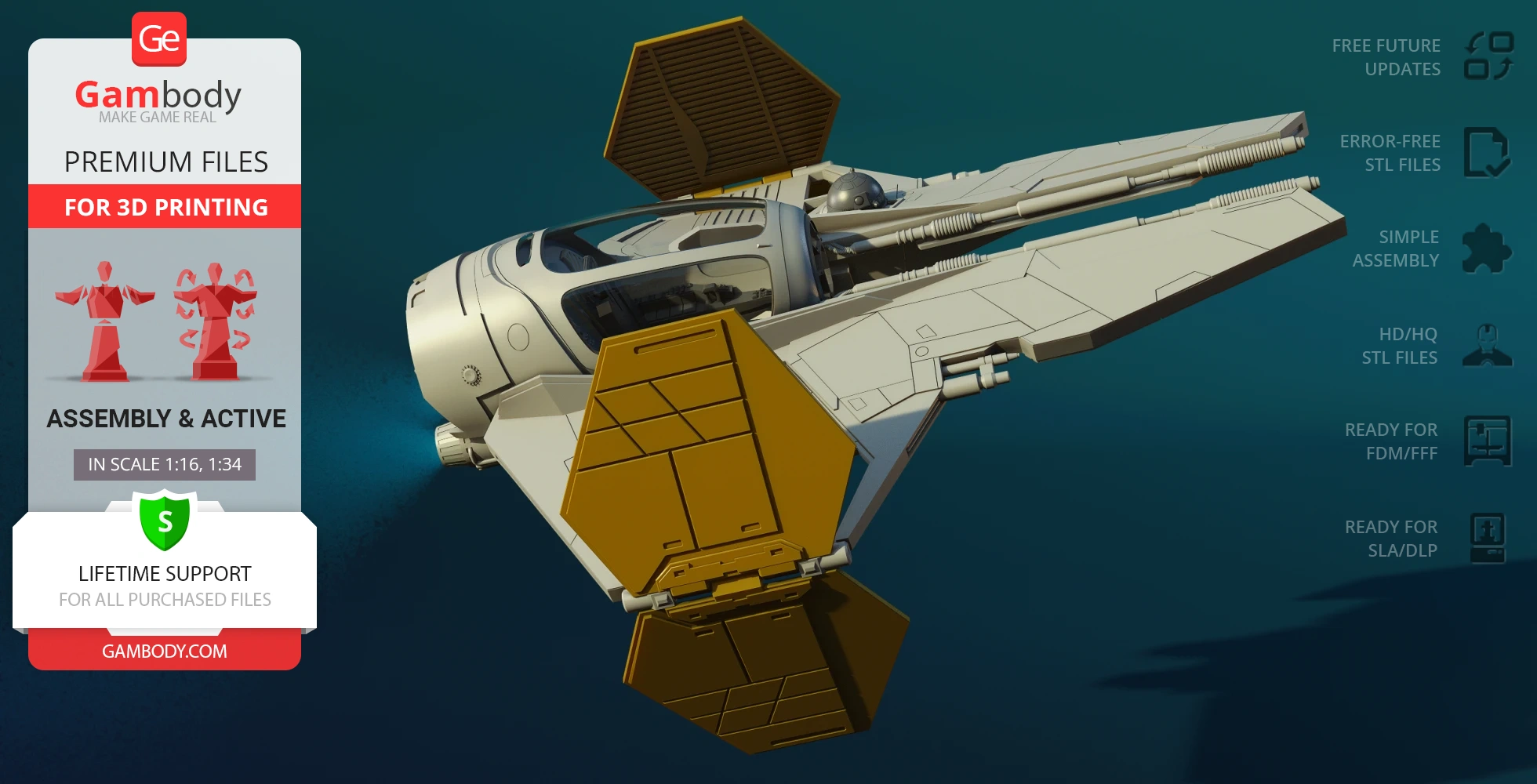 3D model of a detailed Eta-2 Actis Interceptor spacecraft with a sleek design for 3D printing.