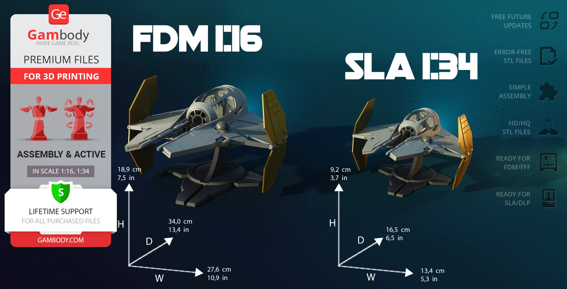 Two detailed models of the Eta-2 Actis Interceptor for 3D printing, shown in different scales.