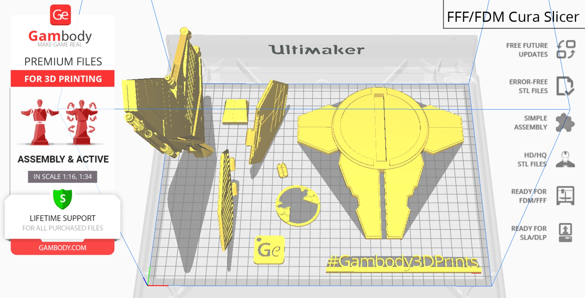3D printing layout of Eta-2 Actis Interceptor parts in a slicing software interface.