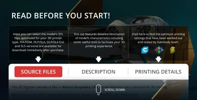 Instructions for accessing 3D printing files and details for the Eta-2 Actis Interceptor model on Gambody.