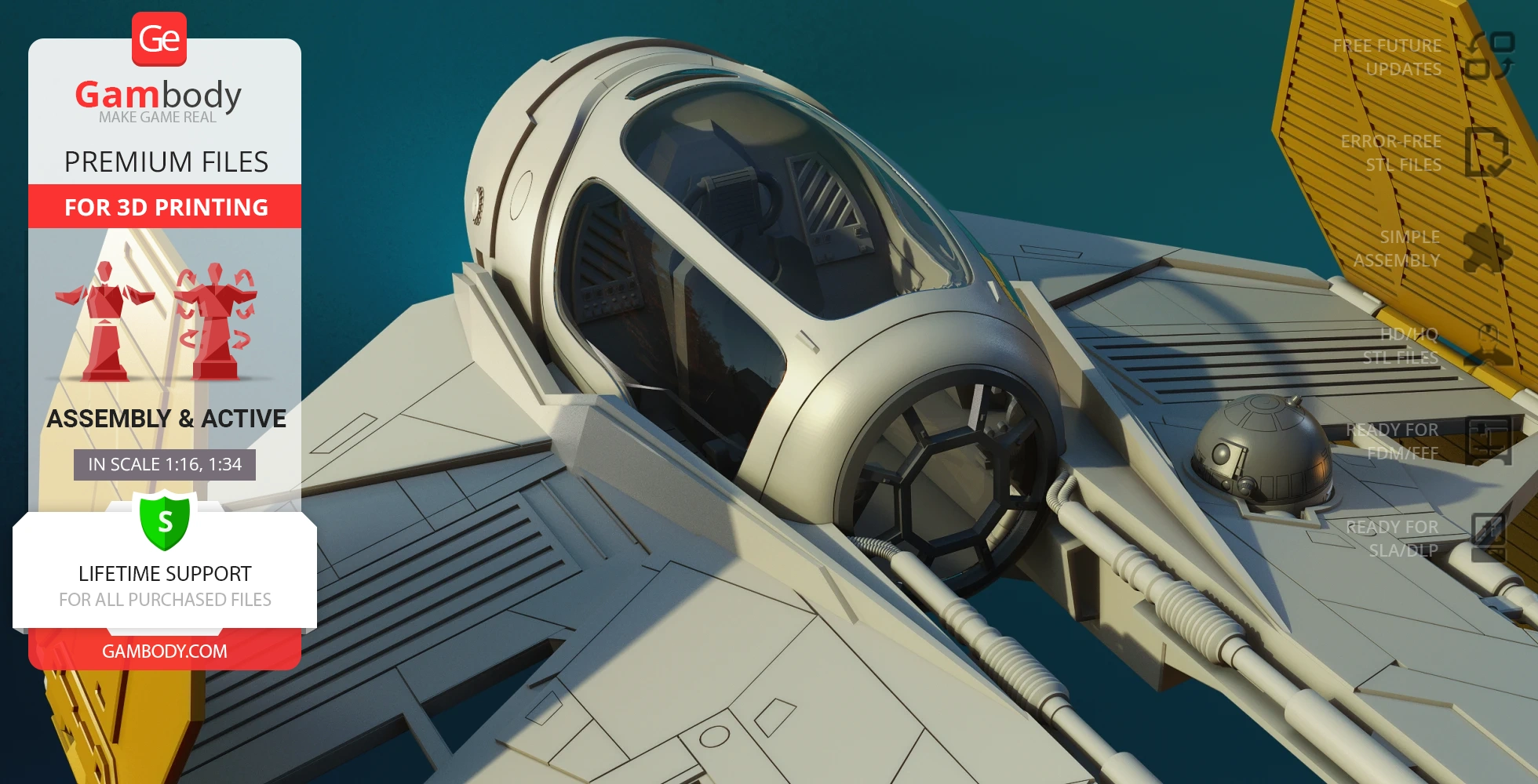 A detailed 3D model of the Eta-2 Actis Interceptor spaceship, designed for 3D printing.