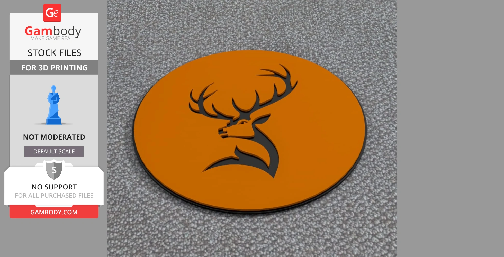 A circular orange mug rug with a cutout design of a deer's head with antlers.