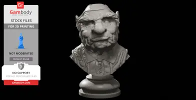 A detailed 3D bust of a goblin-like character with exaggerated facial features on a round base.