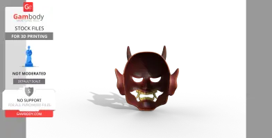 A 3D printable devil mask with sharp teeth, prominent horns, and a fierce expression.