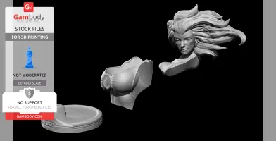 3D model of Cheetara's bust from Thundercats, featuring disassembled head, torso, and base.