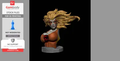 Bust of Cheetara from Thundercats, showcasing flowing hair and detailed features, mounted on a base.