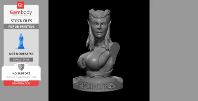 3D bust of Pumyra from Thundercats, showcasing detailed facial features and costume, with a nameplate base.