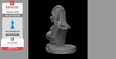 3D printed bust of Pumyra from Thundercats, side view, with detailed hair and pointed ears.