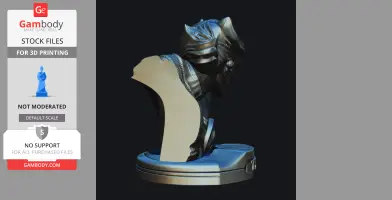 3D bust of a stylized character with spiked hair, detailed texture, and abstract base, suitable for printing.