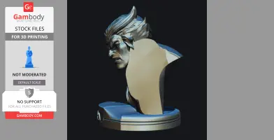 A detailed bust of a character with stylized hair, set on a round base for 3D printing.