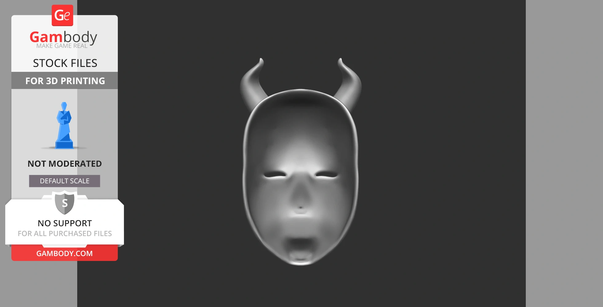 A 3D model of a smooth, featureless mask with two upward-curving horns.
